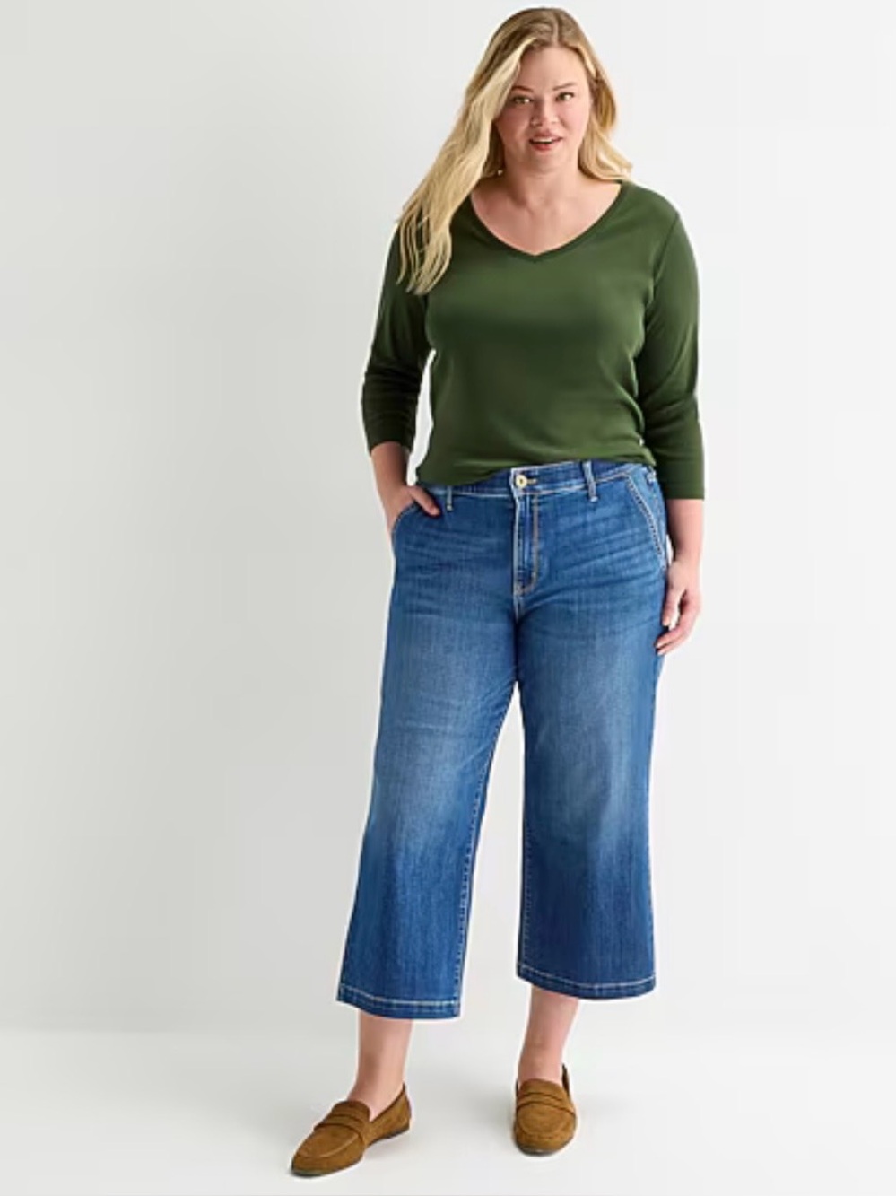 ST John’s Bay woman’s size 20W Classic Wide-Leg Crop Jeans - Blue